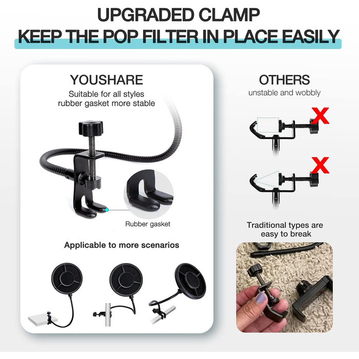 Кріплення для мікрофона HyperX QuadCast/ProCast YOUSHARES (PS-T7) з поп-фільтром, професійний штатив-кріплення для мікрофону, червоний