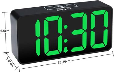 LED-годинник Eachui з USB-зарядкою, великий дисплей, регулювання яскравості та гучності, повтор, 12/24 год, цифровий годинник, живлення від мережі (чорний & білий)