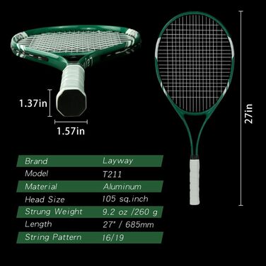 Beginner Tennis Racquet Set for 2 Players - Pre-Strung 27 Inch Adult Racquets with Balls, Overgrips & Carry Bag