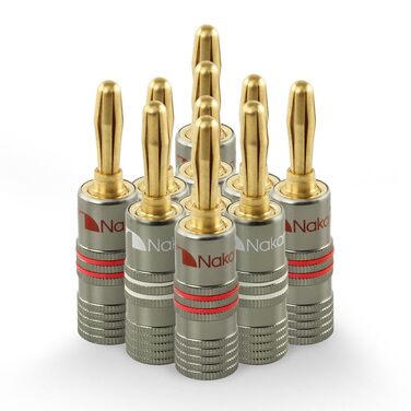Бананові роз'єми Nakamichi Ultimate Series 24K позолочені берилієво-мідні конектори для акустичних кабелів 12-18 AWG, 4 мм, для HiFi колонок та підсилювачів, 10 шт (5 пар)