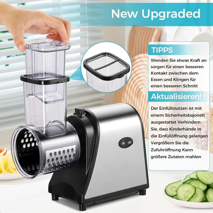 Електричний овочевий слайсер COOCHEER з нержавіючої сталі, тертка для сиру та овочів, багатофункціональний подрібнювач з 5 лезами для картоплі, моркви, цибулі