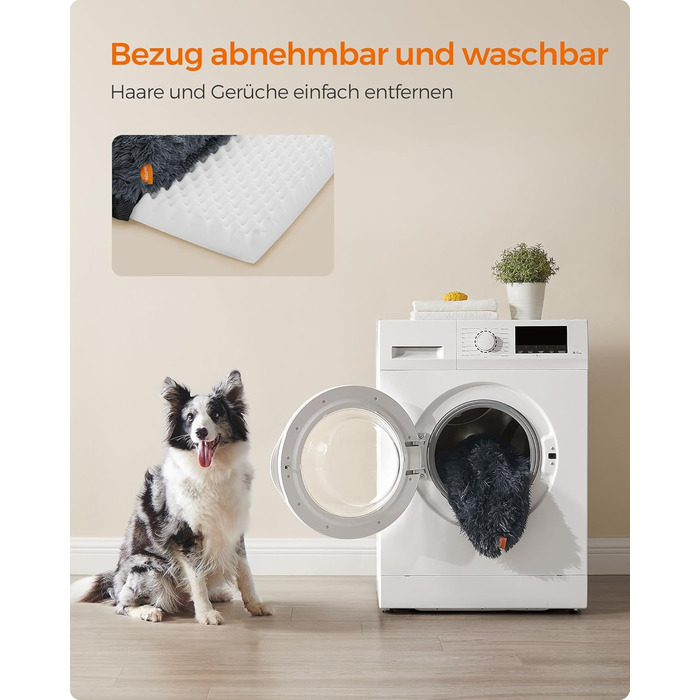Feandrea FluffyHug Dog Bed, Plush, Dog Blanket Sofa, Sofa Protector Dog, Dog Cushion, Size M, for small and medium-sized dogs, 80 x 75 x 16 cm, PGW221G02 (L 110 x W 95 x H 18 cm, Dark Grey)