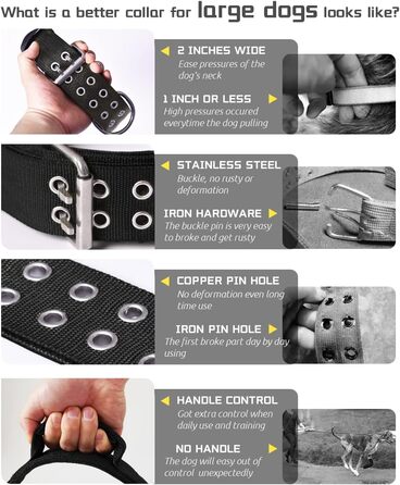 Dog Collar for Large Dogs - 5 cm Wide Collar with Handle for Extra Large Dog Breeds, Black, Soft Padded Neoprene Nylon Dog Collar for Large Dogs Big Dog Collar 56-66cm