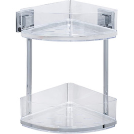 WENKO Vacuum-Loc® Bathroom Corner Shelf Quadro Duo, No Drilling Required, with 2 Shelves, Rust-Proof Stainless Steel Holder with Removable Plastic Tray, Easy-to-Clean Shower Shelf, 28 x 32.5 x 19.5 cm