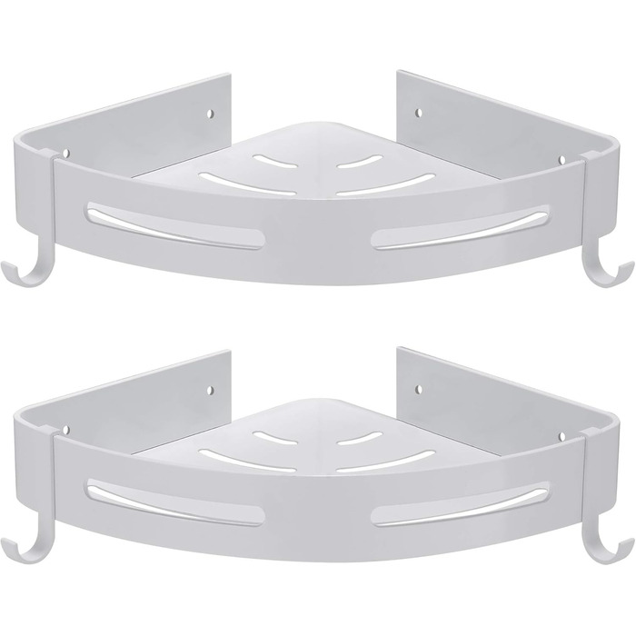 Hoomtaook Shower Shelf Shower Caddy White No Drilling Corner, Bathroom Shelf Bathroom Caddy Aluminum Shower Basket Bathroom Organizer Accessories Matte Finish Shower Baskets & Shower Shelves 2 Pieces with Hooks White