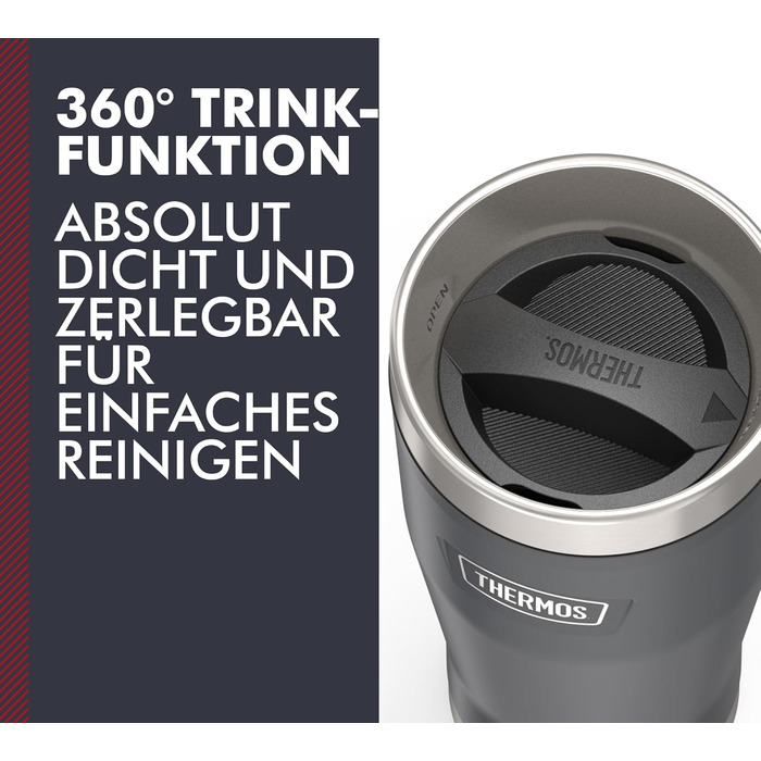 Термос ICON MUG 0,47л, темно-сірий/графітовий матовий, сталевий термокружка, 470мл, ізотермічний термос, 7 год гаряче / 22 год холодне, для кави з собою, миється в посудомийній машині, абсолютно герметичний, без BPA, 0,47л, темно-сірий/графітовий матовий