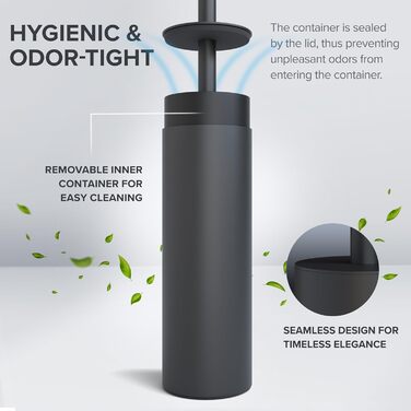 Набір для чищення унітазу Ingoy | Силіконова щітка для унітазу | Чорний | з нержавіючої сталі з кришкою | для ванної кімнати та гостьового туалету | знімний насадка | стильний дизайн