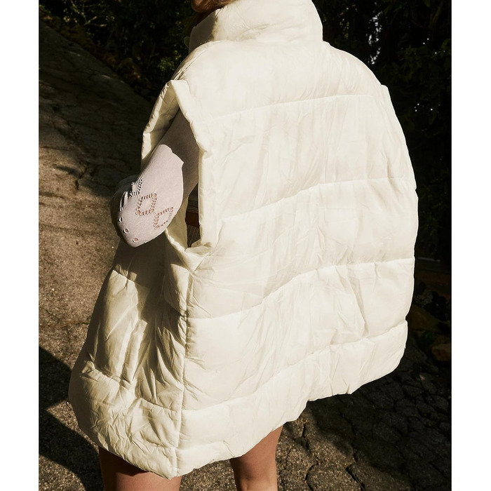 Жіноча велика пухова жилетка Songing з коміром-стійкою, блискавкою на всю довжину, без рукавів, стеганий, теплий (XS, Бежевий)