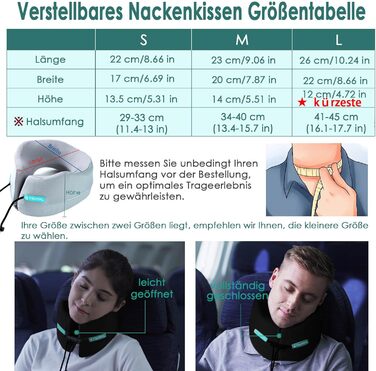 Joscoal Neck Pillow Travel, Comfortable Travel Pillow Car Headrest Luxurious Airplane Chin Support Travel Pillow Memory Foam Support Function Ideal for Travel Office Cars. Size M (34-40cm Neck Circumference), Black