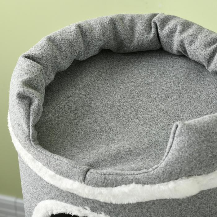 PawHut Кігтеточка для котів 99 см Іграшкова кігтеточка з ліжком для котів, іграшковим м'ячиком та платформами, меблі для котів, сіра | Aosom