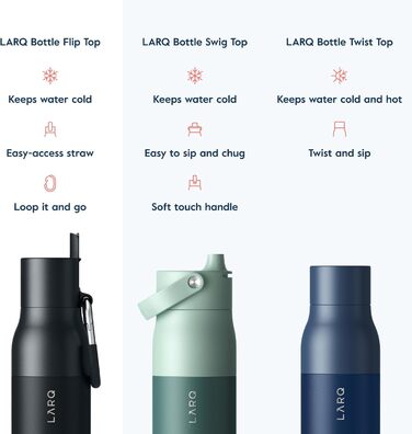 LARQ Bottle Flip Top 500ml - Insulated Stainless Steel Water Bottle with Straw | Reusable Water Bottle for Sports, Gym, and Travel | Keeps Drinks Cold, Obsidian Black