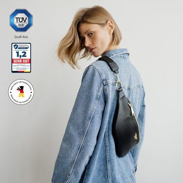 Чоловіча/жіноча поясна сумка Berliner Bags Preiu, шкіряна кросбоді сумка, XL (Чорний / Золотий)