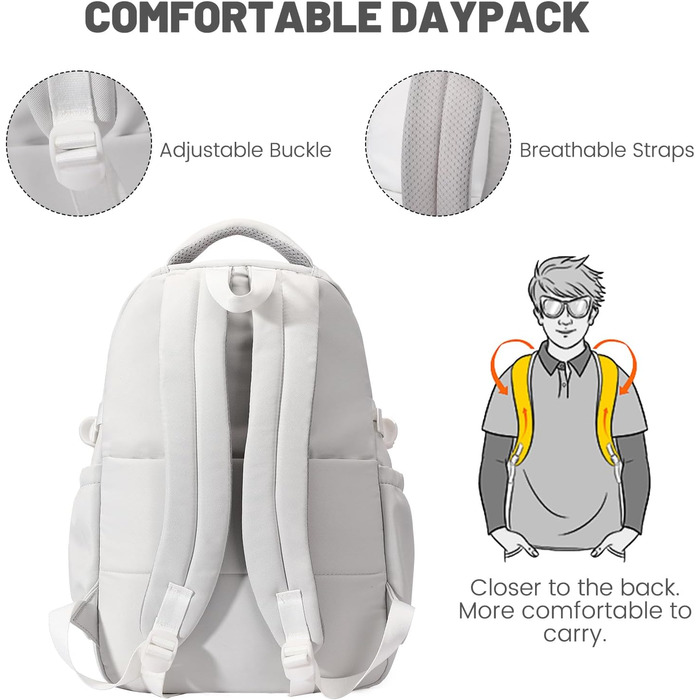 Шкільний рюкзак для дівчаток-підлітків, водонепроникний, легкий, великого об'єму, модний рюкзак для школи або подорожей (світло-сірий)