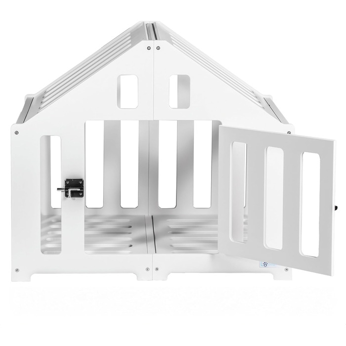 Будка для собак з дерева, клітка для собак із замком, вольєр для тварин, собачий вольєр, собача будка, переноска для домашніх тварин, чорна (74 x 53 x 64 см), білий колір