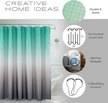 Набір для душу Creative Home Ideas з тканини з текстурою, 12 металевих кілець, сучасний декор для ванної кімнати, машинне прання, 177,8 x 182,9 см, блакитно-сірий
