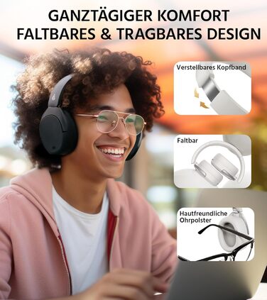 Edifier W830NB Бездротові навушники Over-Ear з ANC -45dB, 94 год. акумулятора, LDAC Hi-Res звук, Spatial Audio, швидка зарядка, Bluetooth V5.4 - Чорний