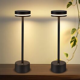 Настільна LED лампа акумуляторна 2 в 1 Schwarz - бездротова нічна лампа з димером, USB-C зарядка, сенсорне керування, для спальні, вітальні, офісу - чорна