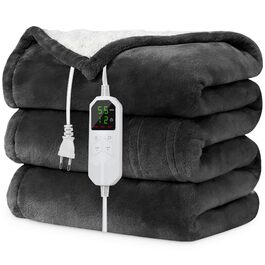 Електрична ковдра Netraty з автовимкненням 130x180 см, 8 режимів нагріву, таймер 1-12 годин, захист від перегріву, пральна машина, фланель-шерпа, сіра для дому та офісу