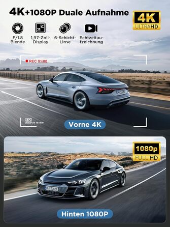 Відеореєстратор Topabol Dashcam Auto 4K + 1080P з Wi-Fi, двома камерами, нічним баченням, G-сенсором та підтримкою карт пам'яті до 256GB