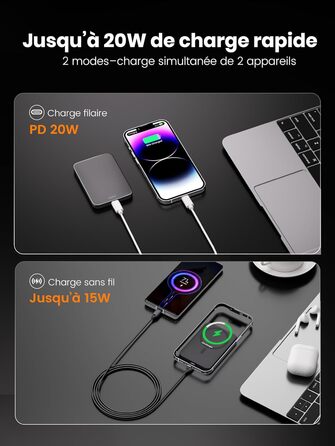 Power Bank Магнітний 10000 mAh PD20W: Бездротовий зарядний пристрій з USB-C для iPhone 17/16/15/14/13 та Apple Watch (Помаранчевий)