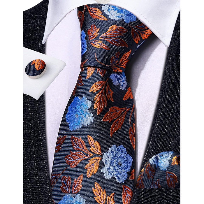 Краватки Barry.Wang для хлопчиків, 119.9 см, самов'язування, комплект з краваткою та кишеньковим хустинкою, форма для підлітків, випускний, виступи, вік 6–15 років, чорний, синій, золотий