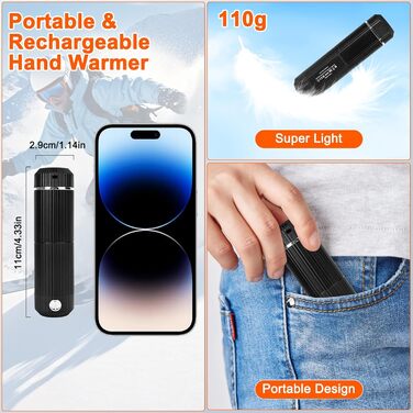 Електричний грієчка для рук, багаторазовий, 2 шт., 10000mAh, USB, магнітний дизайн, для зими, подарунок, чорний