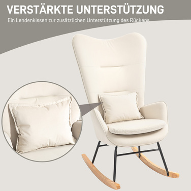 HOMCOM Rocking Chair Glider Armchair, Still Chair with Velvet Look, Rocking Chair with a 120 kg Load Capacity for Bedrooms, Living Rooms, Cream White | Aosom
