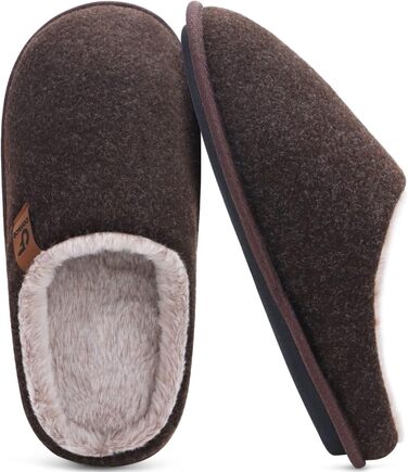 Тапочки чоловічі COFACE з фетру, теплі, зручні, з м'якою підкладкою, антиковзаюча гумова підошва, для дому та вулиці, розмір 40-49 (темно-коричневий, 43 EU)