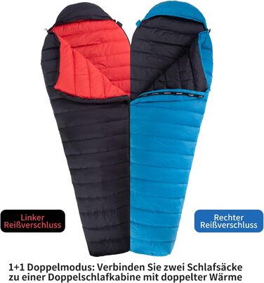 Спальний мішок для дорослих та дітей, зимовий, легкий, для кемпінгу та альпінізму, 650 FP гусячий пух, 500г, чорний, робоча температура -30°C ~ +8°C