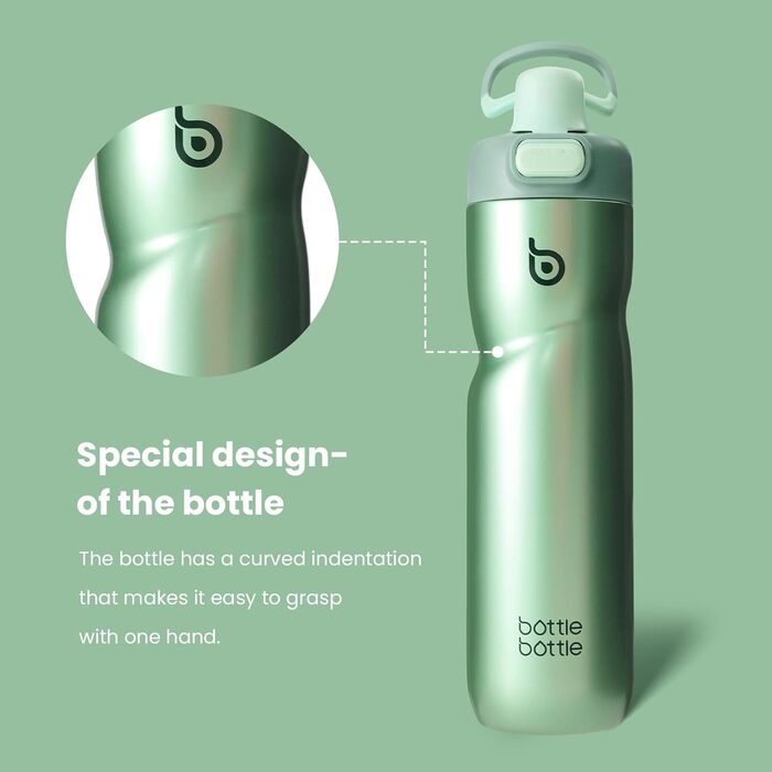 BOTTLE BOTTLE Insulated Water Bottle, 680 ml, with Handle and Flip-Top Lid, Bicycle Water Bottle, Push-Button Lid, Leak-Proof, Portable, for Travel, Sports, Riding, Green