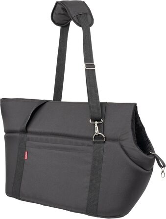 Сумка-переноска для собак та котів | Сумка на плече для тварин з гумкою та карабіном | до 15 кг | Матеріал: штучний замш (вельвет) | Розмір: L | Чорний колір (52 x 35 x 39 см)