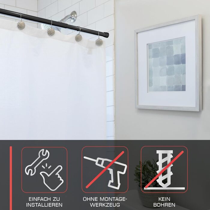 Телескопічна штанга для душу без свердління, регульована – кріпиться без свердління, протиковзна, для штори для душу (70-120 см, чорний)
