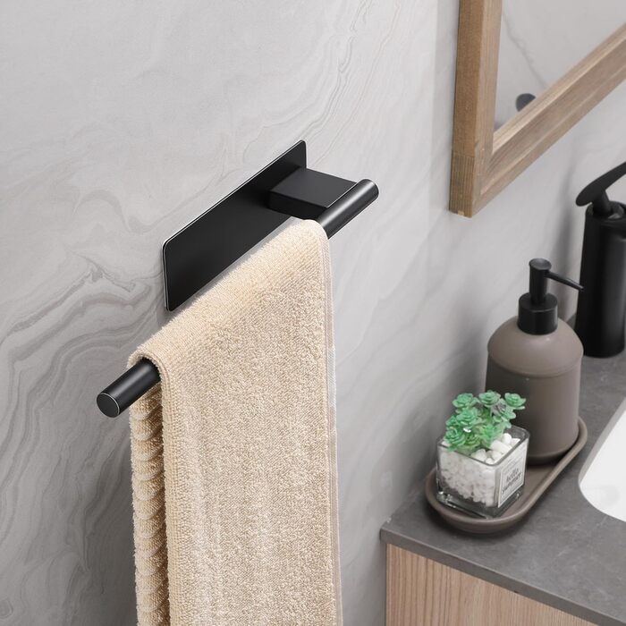 Тримач для рушників без свердління, подвійний, 304 нержавіюча сталь, рушник-перекладина з двома підлокотниками, самоклеючий, для гостьових рушників, монтаж на стіну для ванної кімнати та кухні (#8 Чорний)