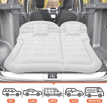 Автомобільний надувний матрац для SUV з насосом, повітряне ліжко для MPV, товстий задній матрац із двома подушками для кемпінгу, подорожей, пляжу, колір білий