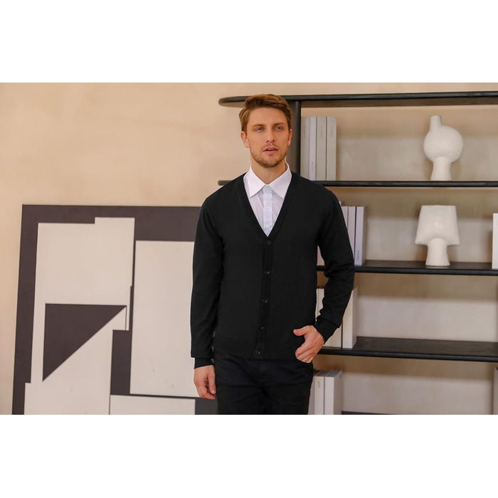 Чоловічий кардиган iClosam з V-подібним вирізом: легкий, стильний, чорний, розмір M