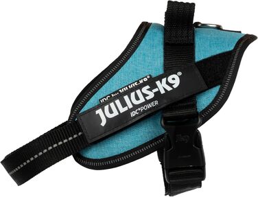 Шлейка для собак IDC Powergeschirr, розмір S, блакитна - відбиваюча шлейка з лого-полем, регульована, дихаюча, з великою свободою рухів, сертифікована Oeko-TEX, для малих, середніх та великих собак.