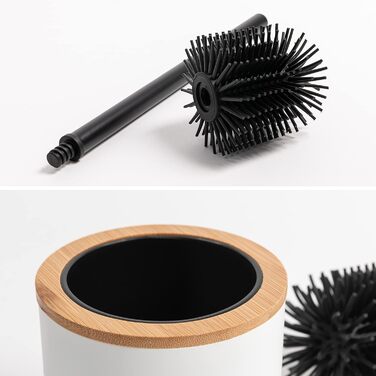 Торцева щітка для унітазу з тримачем з дерева | Силіконова щітка для унітазу з нержавіючої сталі | Тримач для щітки для унітазу з натурального бамбука | Настільна щітка для унітазу для ванної кімнати | Білий колір