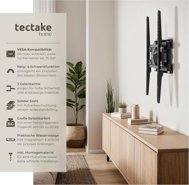 Поворотний настінний кронштейн для телевізора та монітора tectake, нахильний тримач для екранів від 26