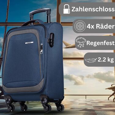 Чемодан NOWI Korfu Weichschaen Troey - середній м'який, 50 літрів, 4 колеса та відділення для взуття | Чемодан для подорожей для жінок та чоловіків (NOWI, синій)