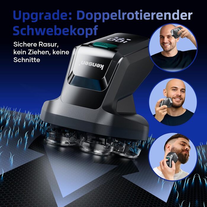 Машинка для гоління голови чоловіча Kensen 7D водонепроникна, з магнітною насадкою, Type-C, 8100/8600 об/хв, сіра