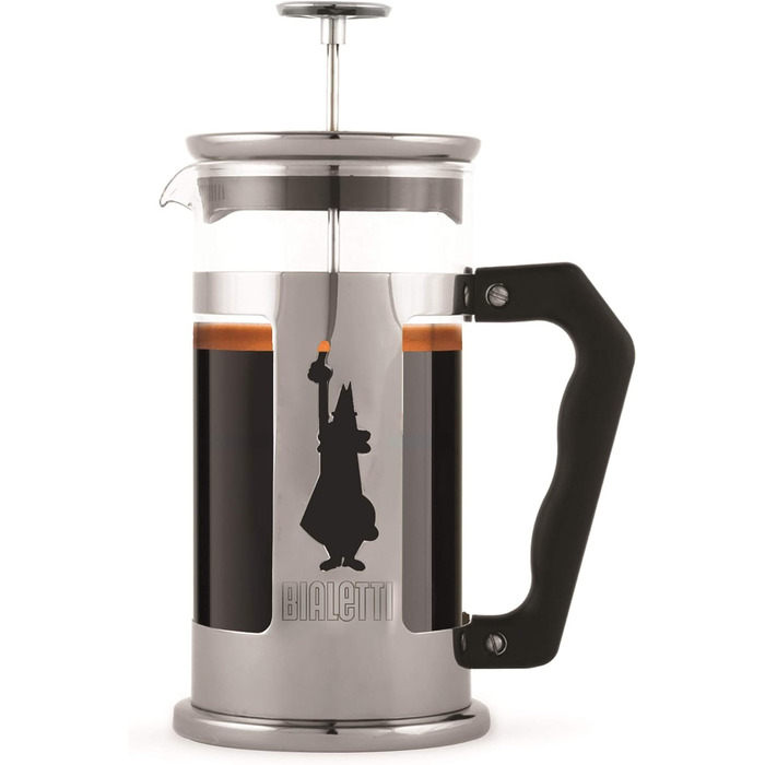 Bialetti Kaffeepresse Preziosa, French Press Filter for Coffee or Tea, Stainless Steel Housing and Borosilicate Glass Container, Dishwasher Safe, 1 Liter, 8 Cups, Silver (600 ml, Single)