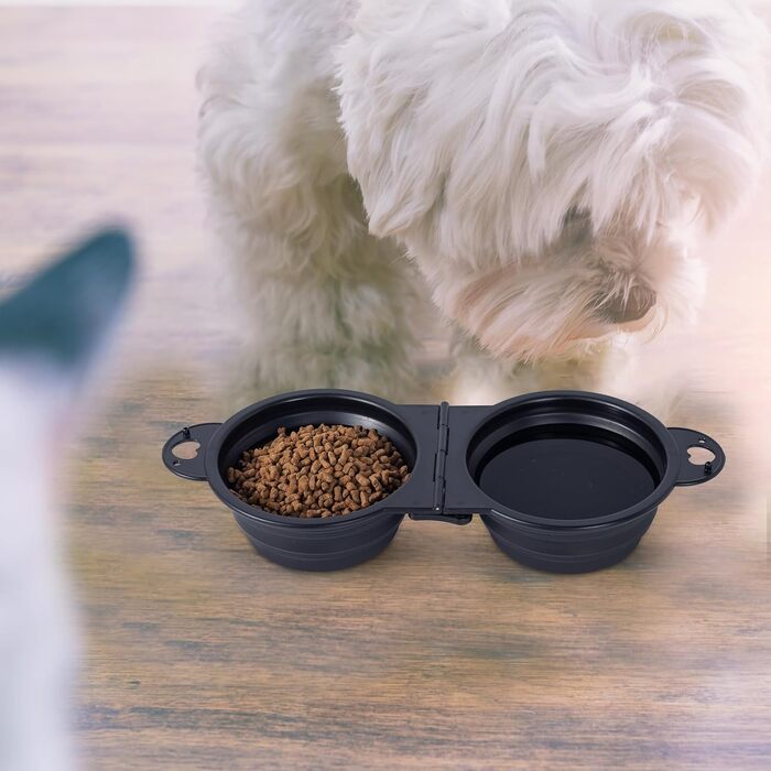 Складаний миска для собак SLSON, подвійна, для подорожей, прогулянок, намету, чорний
