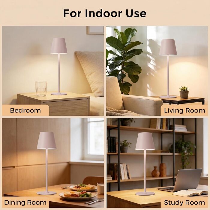 Світлодіодний настільний світильник бездротовий з димером, 2 шт. - Нічник на батарейках для дому та вулиці, IP54, метал (Бежево-рожевий)