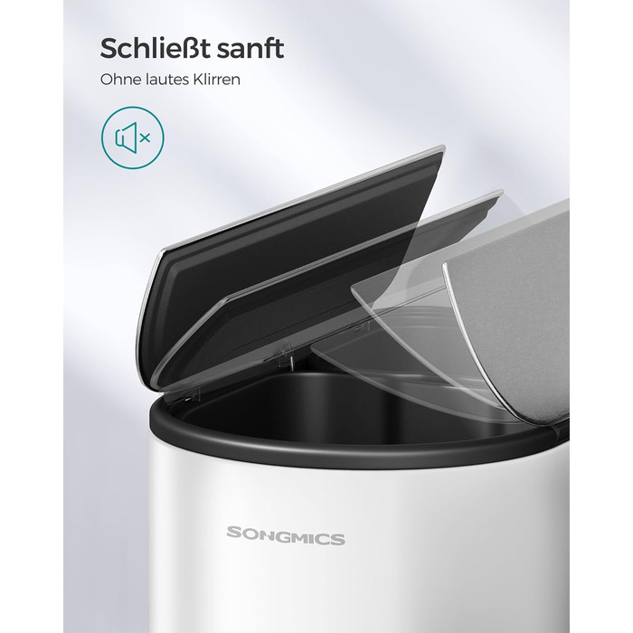 Сміттєве відро SONGMICS для кухні з сортувальником, 30 л + 20 л, 2 відділення, з педаллю, білий + металік срібло