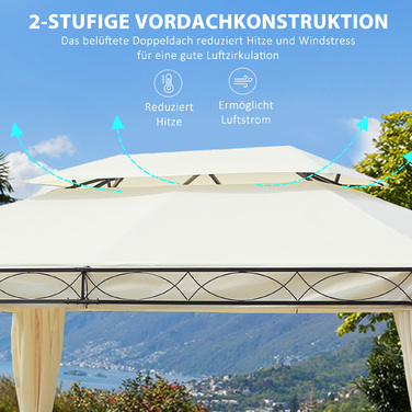 Outsunny Luxury Gazebo Garden Gazebo 3x4 m Cream, Party Tent Event Tent Garden Tent Pagoda for Garden & Terrace