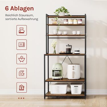 Стелаж кухонний WOLTU з 6 полицями, металевий з інженерної деревини, 60x167x40 см, коричневий+чорний