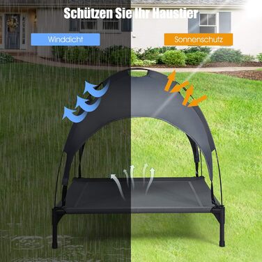 Лежанка для собак GOPLUS з дахом, піднята лежанка для тварин, лежанка для домашніх тварин з металевим каркасом, вологостійке собаче ліжко, котяче ліжко з сонцезахисним тентом, неслизькі накладки на ніжках, для використання в приміщенні та на вулиці (90x81