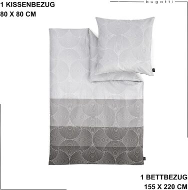 Bugatti Bedding Set 155x220 cm - 100% Cotton, Zipper Closure, Snug, Soft & Washable, Mako Satin Bedding Set Circles Graphic Gray