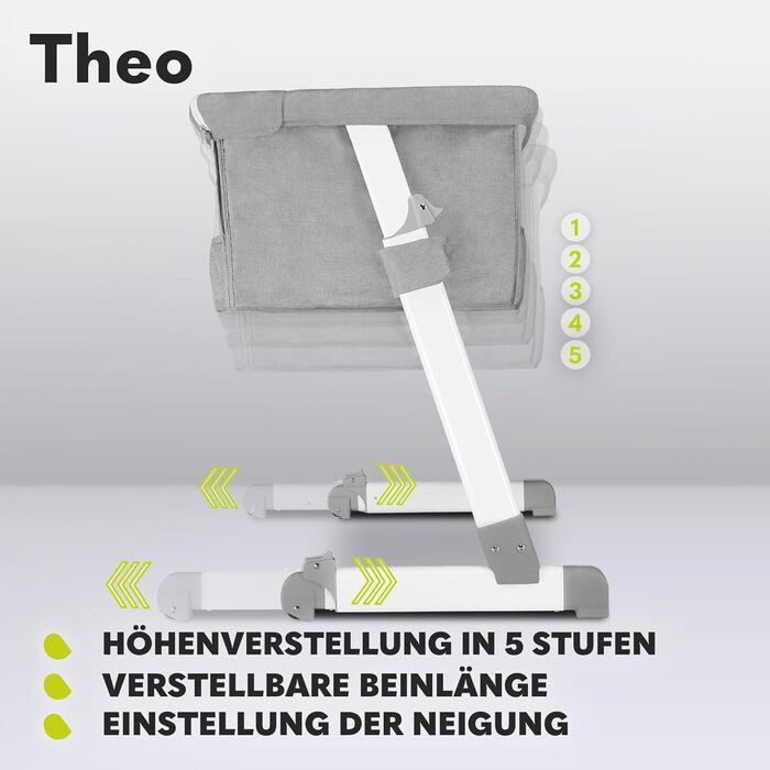 Lionelo Theo 2in1 Baby Cot, Travel Cot for Baby, Bedside Cot for Baby from Birth up to 9 kg, Height Adjustment, Tilt Adjustment, Folding Side Rail, Mattress, Mosquito Net (Dove Grey) Dove Grey 1 Piece (1 Pack)