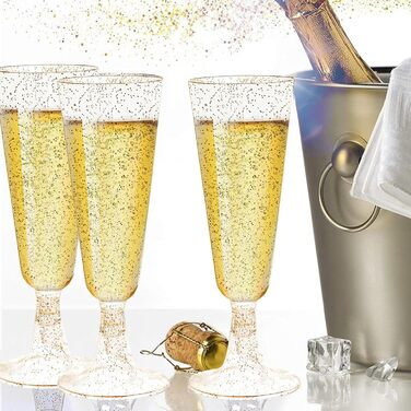 20 келихів для шампанського з пластику золотого кольору, 150 мл, багаторазові, для вечірок, весіль, днів народжень